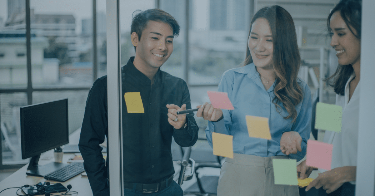 People brainstorming in an office setting